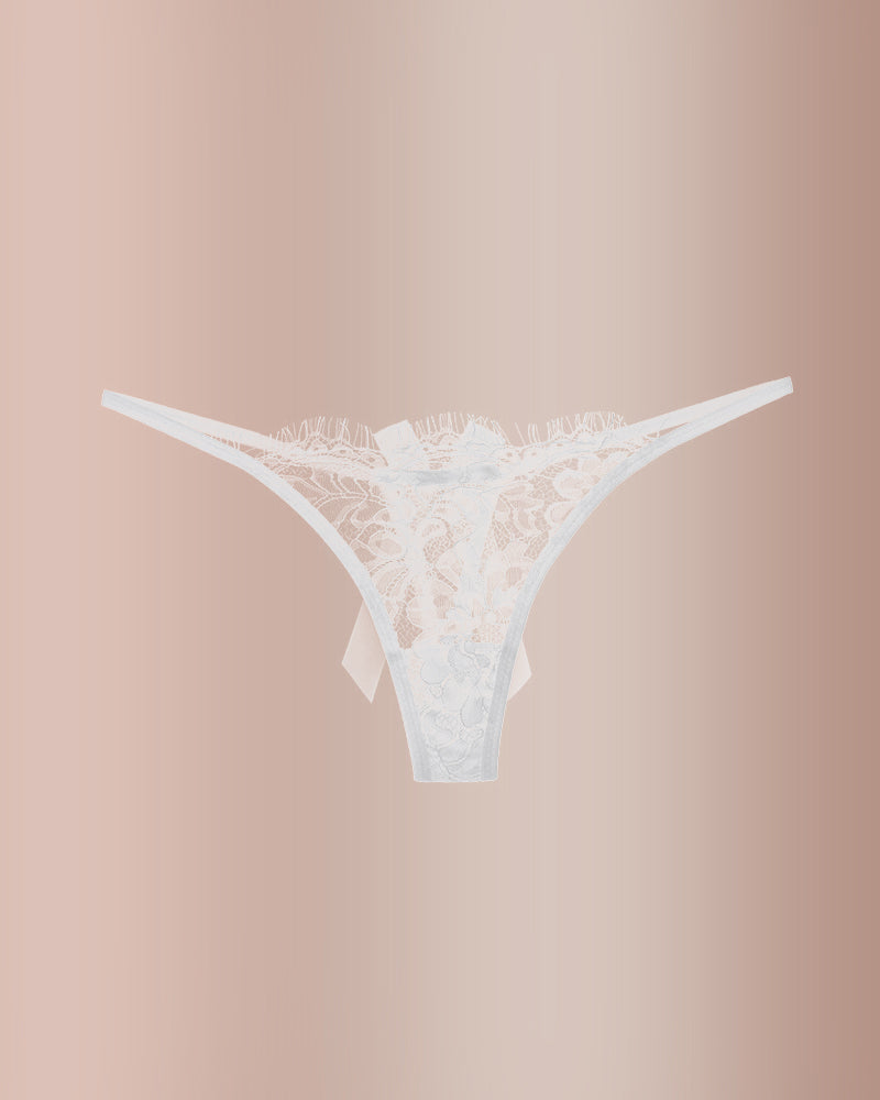 Curvvvy® BlossomLace – Tanga de encaje estilo pestaña con tiras finas y lazo floral