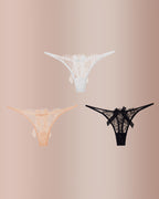 Curvvvy® BlossomLace – Tanga de encaje estilo pestaña con tiras finas y lazo floral