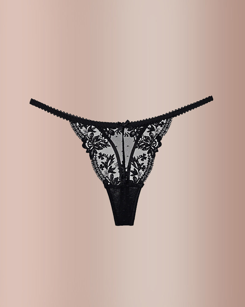 Curvvvy® BlossomLace – Tanga de encaje bordado francés y diseño transparente