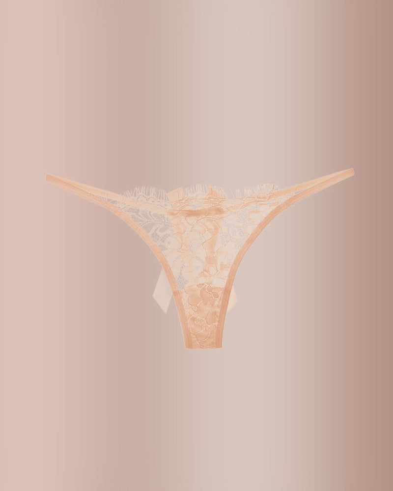 Curvvvy® BlossomLace – Tanga de encaje estilo pestaña con tiras finas y lazo floral