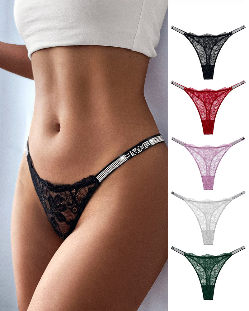 Curvvvy® BlossomLace – Tanga de encaje con detalles brillantes
