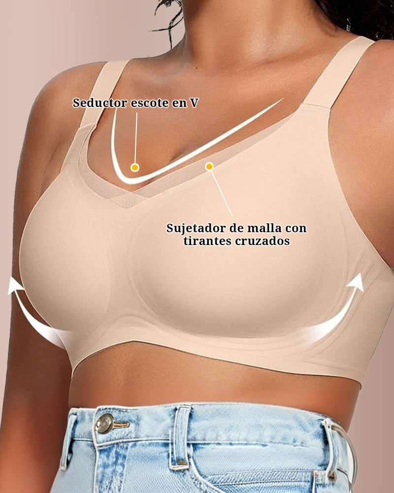 Curvvvy® Sujetador Escote en V con Malla Cruzada