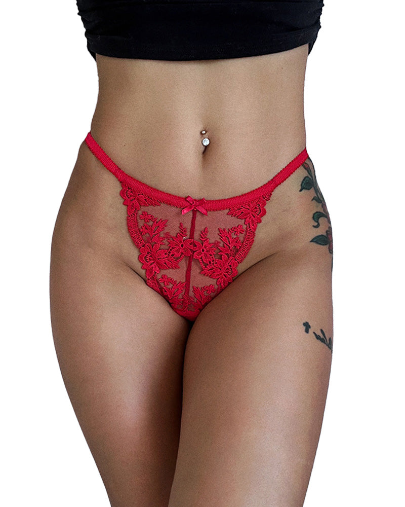 Curvvvy® BlossomLace – Tanga de encaje bordado francés y diseño transparente
